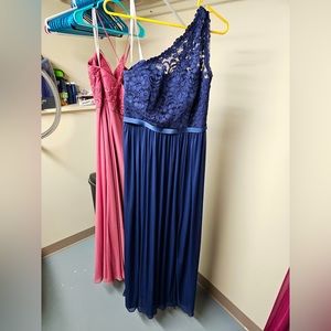 David’s Bridal Marine one shoulder long lace bridesmaid dress Size: 10